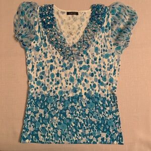 Ladies Blue&White dotted Short Sleeves Blouse - NEW